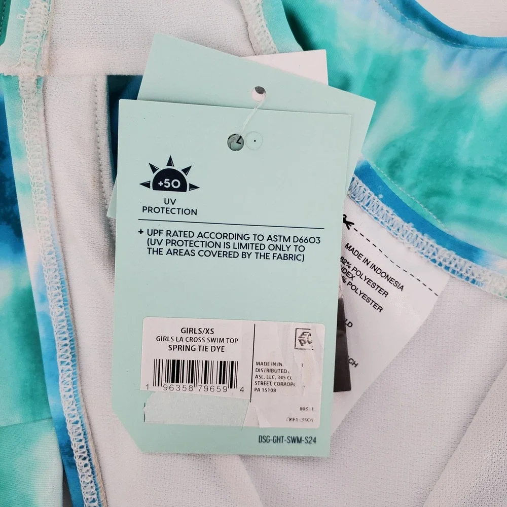 DSG Girls XS 4-6 La Cross Swimsuit Top Tie Dye UPF 50 Cross Front‎ Racerback